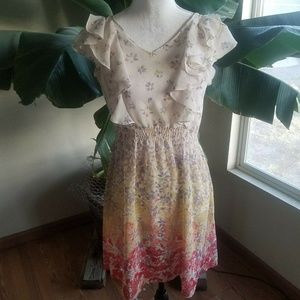 Lauren Conrad Womans Sz 4 Sheer Dress Cream Floral